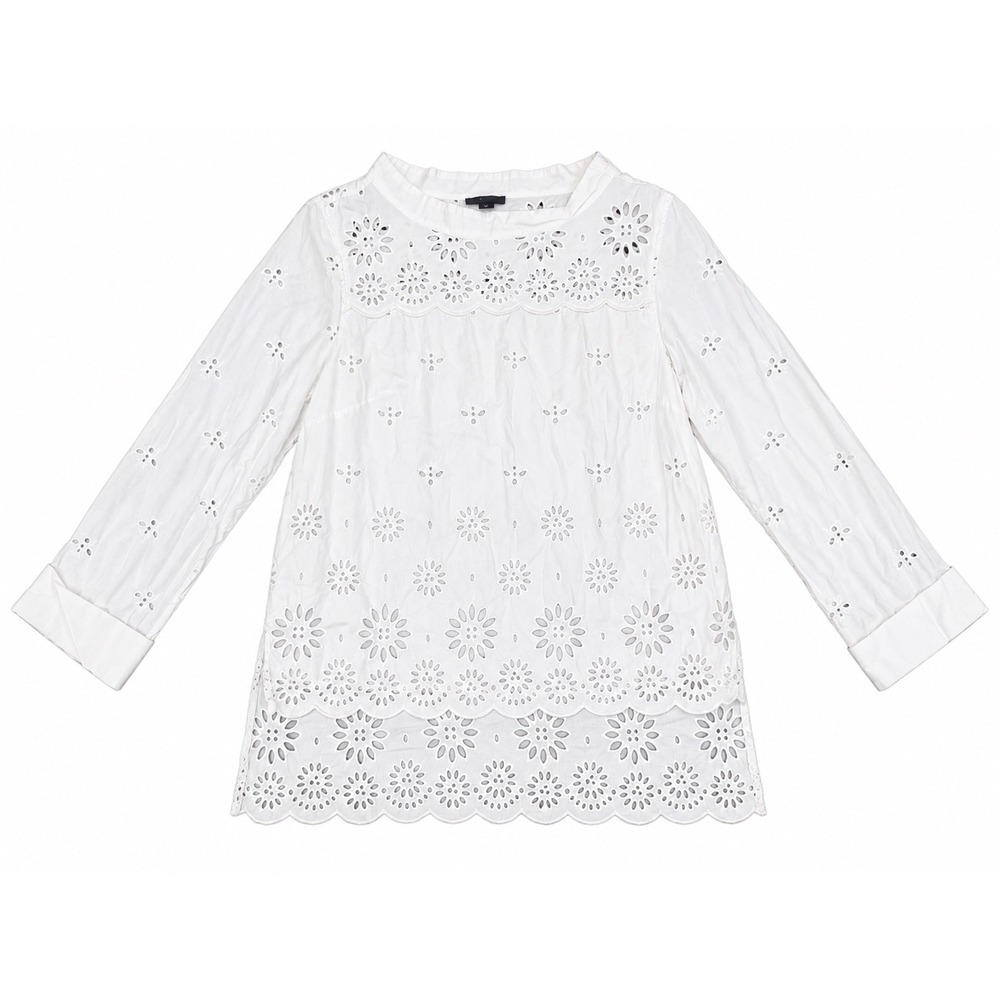 J.Crew White Eyelet Embroidered Long Sleeve Cotton Blouse Women's Size 14